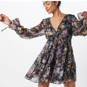 FREE PEOPLE Closet To The Heart floral mini dress long sleeve size small